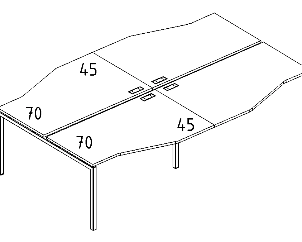 Рабочая станция со столами Техно (4х120) на металлокаркасе DUE A4.PRO