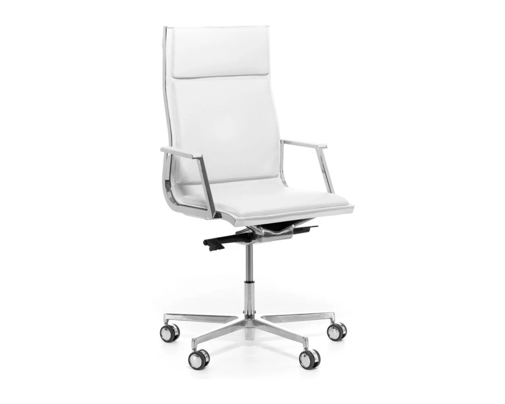 Кресло Nulite-Pad/A хром. ролики Натуральная кожа, Белоснежный