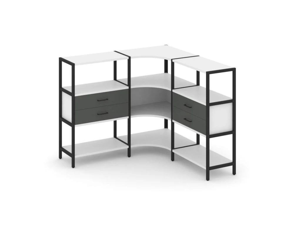 Трехсекционный угловой стеллаж трехярусный с ящиками 1590х1590х1246 Шелф Систем / Shelf System