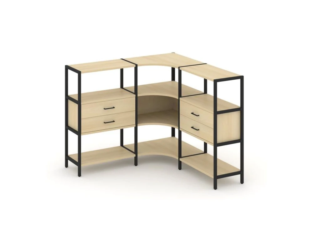 Трехсекционный угловой стеллаж трехярусный с ящиками 1590х1590х1246 Шелф Систем / Shelf System