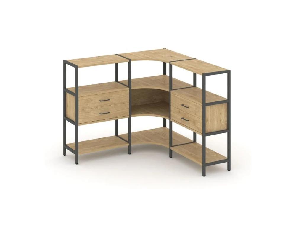 Трехсекционный угловой стеллаж трехярусный с ящиками 1590х1590х1246 Шелф Систем / Shelf System