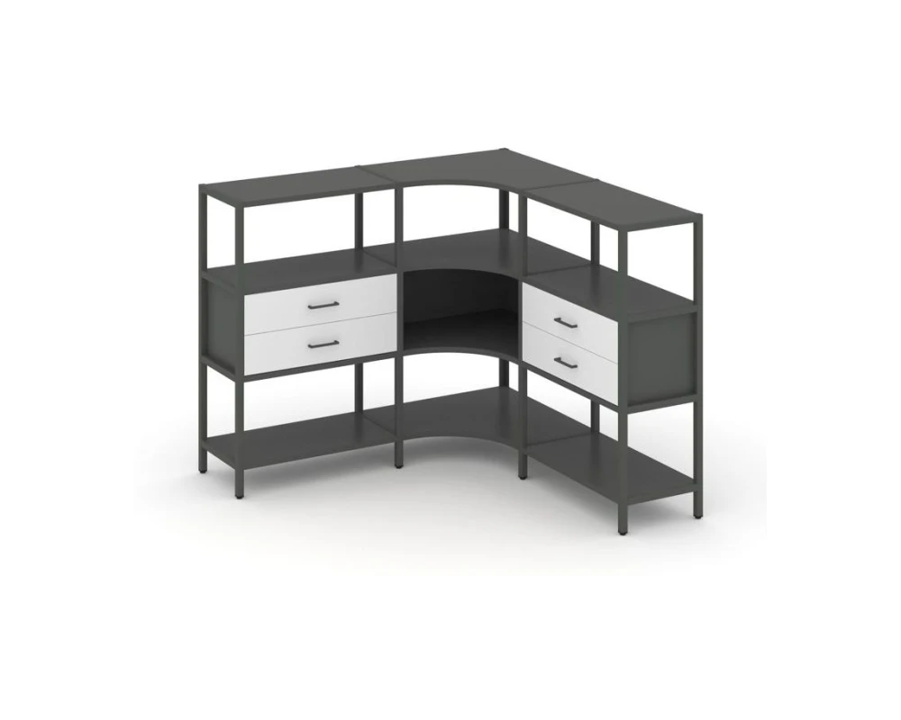 Трехсекционный угловой стеллаж трехярусный с ящиками 1590х1590х1246 Шелф Систем / Shelf System