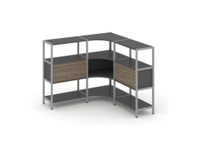 Трехсекционный угловой стеллаж трехярусный с ящиками 1590х1590х1246 Шелф Систем / Shelf System images