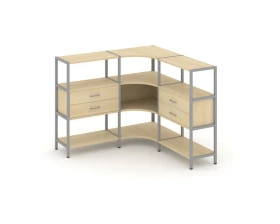 Трехсекционный угловой стеллаж трехярусный с ящиками 1590х1590х1246 Шелф Систем / Shelf System images