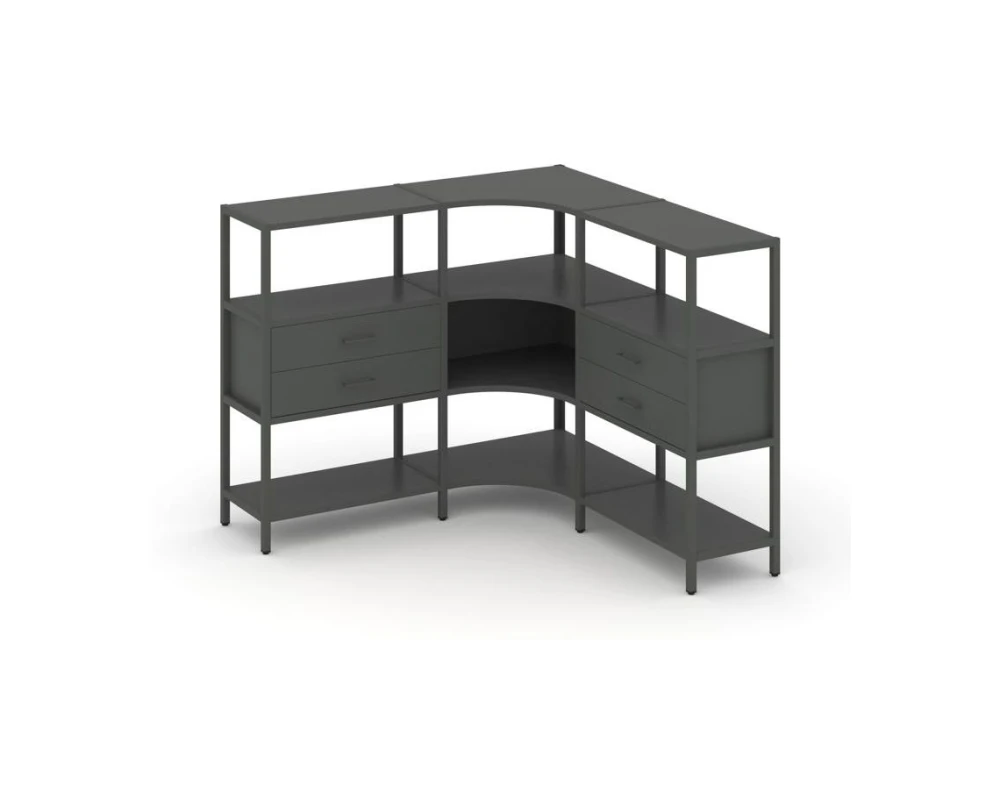 Трехсекционный угловой стеллаж трехярусный с ящиками 1590х1590х1246 Шелф Систем / Shelf System
