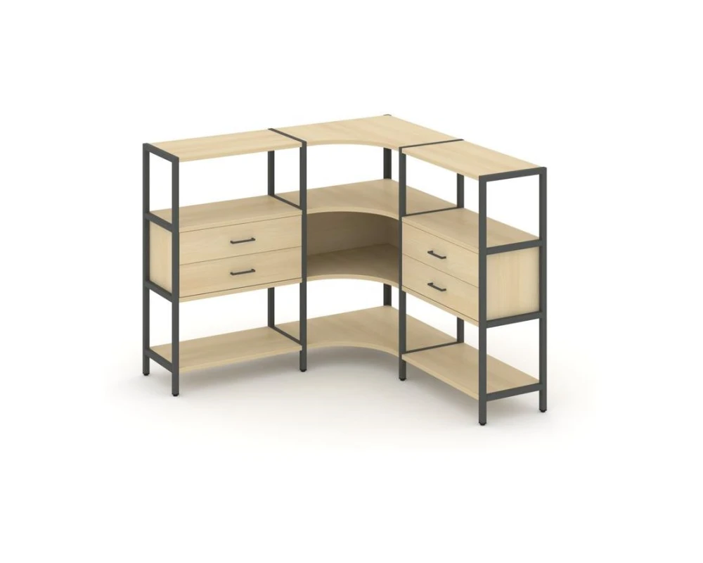 Трехсекционный угловой стеллаж трехярусный с ящиками 1590х1590х1246 Шелф Систем / Shelf System