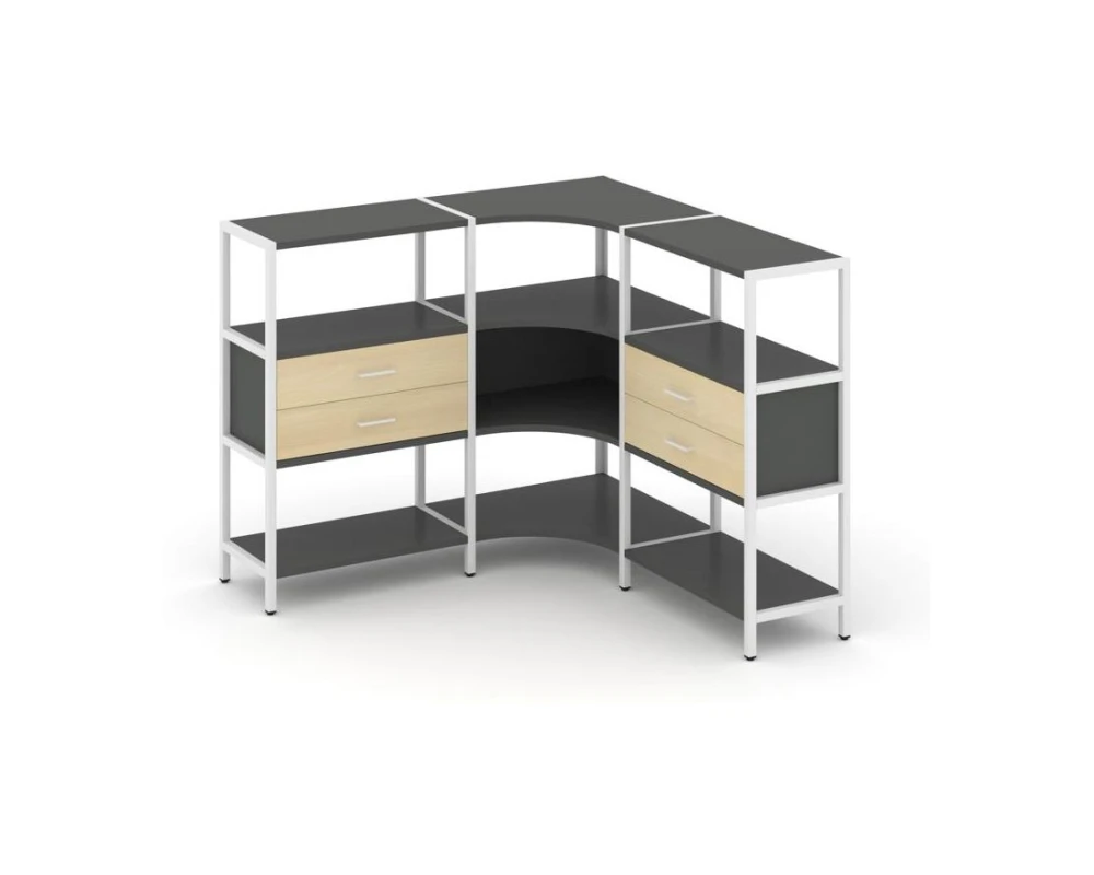 Трехсекционный угловой стеллаж трехярусный с ящиками 1590х1590х1246 Шелф Систем / Shelf System