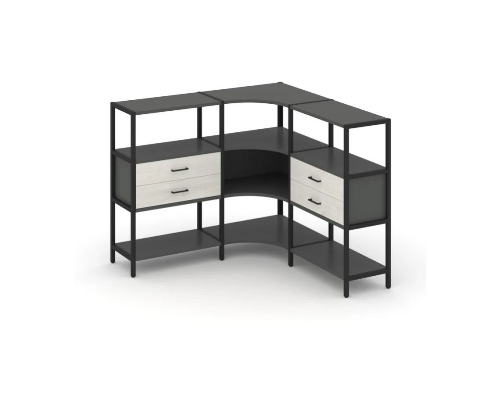 Трехсекционный угловой стеллаж трехярусный с ящиками 1590х1590х1246 Шелф Систем / Shelf System