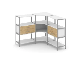 Трехсекционный угловой стеллаж трехярусный с ящиками 1590х1590х1246 Шелф Систем / Shelf System images