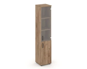 Шкаф высокий узкий комби прозр. стекло правый 400x400x1982 зад. стенка HDF Стайл Проджект / Style Project images