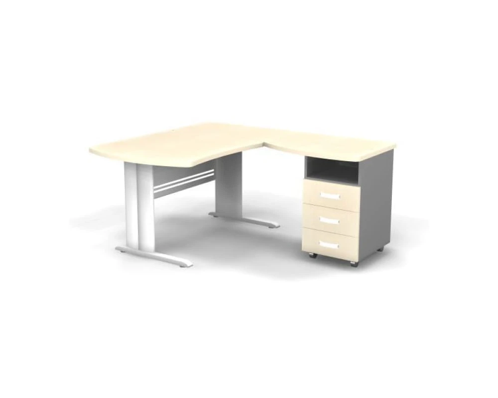 Рабочее место с тумбой правое на L образном каркасе 140x160x74 Berlin